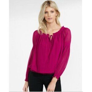 Express Blouse Womens XS (0-2) Fuchsia Pink Peasant top long poet sleeves